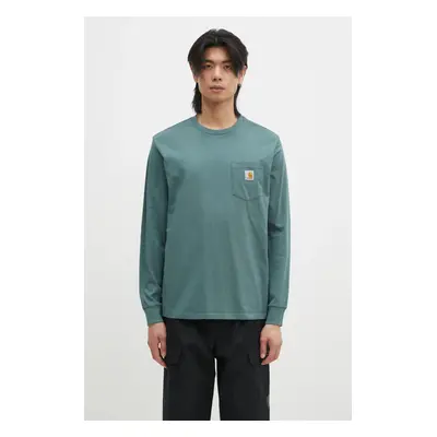 Bavlněné tričko s dlouhým rukávem Carhartt WIP Longsleeve Pocket zelená barva, s aplikací, I0304