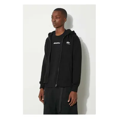 Mikina Alpha Industries Basic Zip Hoody SL pánská, černá barva, s kapucí, s potiskem, 118342.03