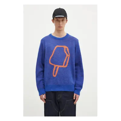 Svetr z vlněné směsi ICECREAM Popsicle Crewneck modrá barva, IC24436