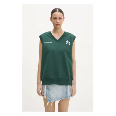 Bavlněná vesta Sporty & Rich Yankees Serif V-Neck zelená barva, s aplikací, ST045505300GR10