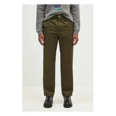 Bavlněné kalhoty Maison Kitsuné Casual Pants zelená barva, jednoduché, MM01119WW0122