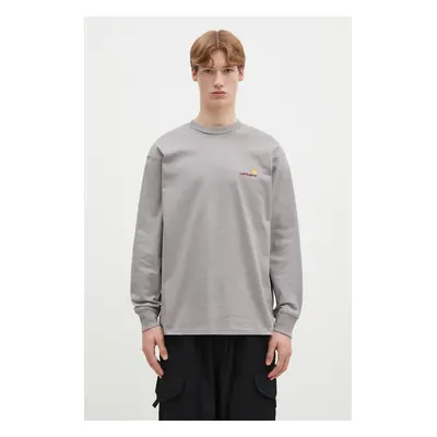 Bavlněné tričko s dlouhým rukávem Carhartt WIP Longsleeve American Script šedá barva, I029955.2L