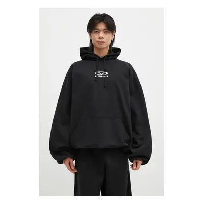 Mikina VETEMENTS Oval Logo Cropped Boxy černá barva, s kapucí, s potiskem, UA66HD600BW