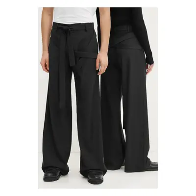 Kalhoty s příměsí vlny Heliot Emil černá barva, široké, high waist, AW24.M.10.182.BLK01