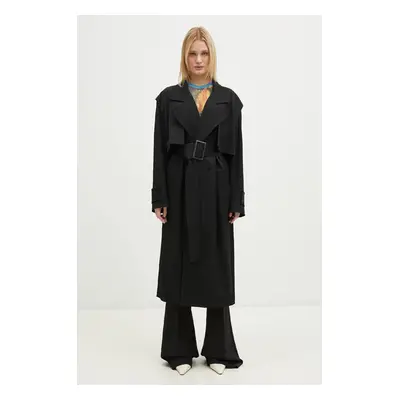 Vlněný trenčkot JW Anderson Longline Trench Coat černá barva, oversize, CO0310.PG0011.999