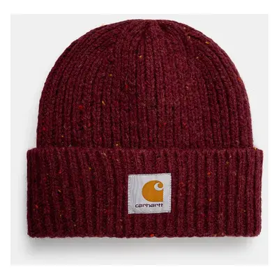 Čepice Carhartt WIP Anglistic Beanie vínová barva, z husté pleteniny, vlněná, I013193.2IZXX