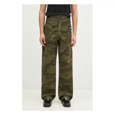 Bavlněné kalhoty Aries Camo Walking Trouser zelená barva, jednoduché, AR3111102