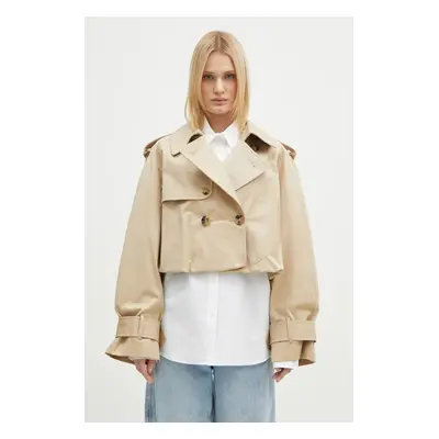 Trench kabát JW Anderson Cropped Trench Coat dámský, béžová barva, přechodný, oversize, JK0341.P