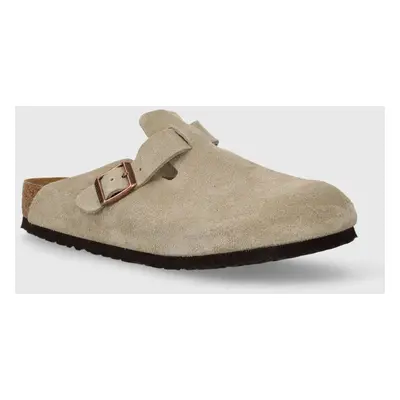 Semišové pantofle Birkenstock Boston pánské, béžová barva, 60461