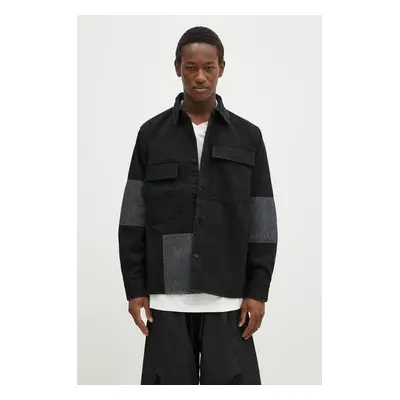 Košile JW Anderson Patchwork Overshirt pánská, černá barva, relaxed, s klasickým límcem, DS0008.