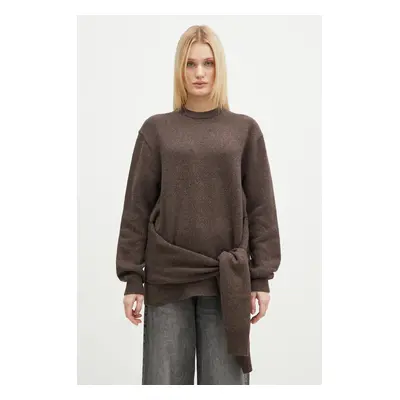 Svetr z vlněné směsi JW Anderson Draped Tie Front Jumper dámský, hnědá barva, KW1263.YN0384.958