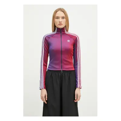 Mikina adidas Originals Rasant Full Zip Top dámská, červená barva, vzorovaná, JW9744