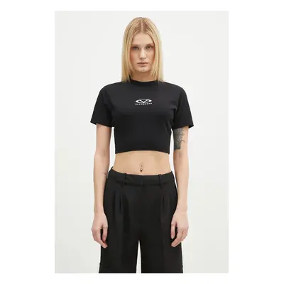 Tričko VETEMENTS Oval Logo Cropped Fitted černá barva, WA66TR700BW