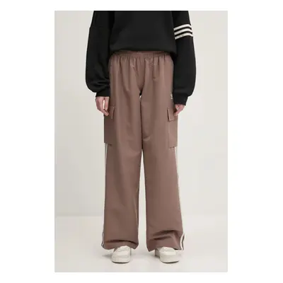 Kalhoty adidas Originals Adicolor 3-Stripe Cargo Pants dámské, béžová barva, kapsáče, high waist