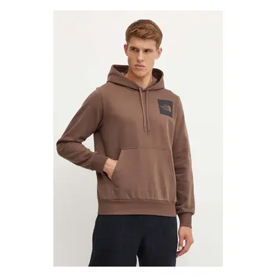 Mikina The North Face Fine Hoodie pánská, hnědá barva, s kapucí, s potiskem, NF0A89EU1OI1