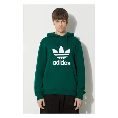 Bavlněná mikina adidas Originals Adicolor Classics Trefoil pánská, zelená barva, s kapucí, s pot