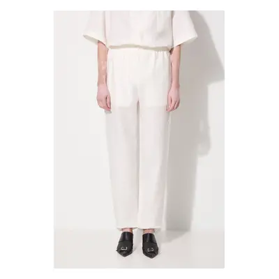 Lněné kalhoty Pangaia DNA Linen Trousers bílá barva, jednoduché, high waist, 10001914