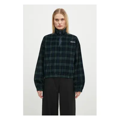 Mikina adidas Originals Tartan Half Zip dámská, zelená barva, vzorovaná, IX1054