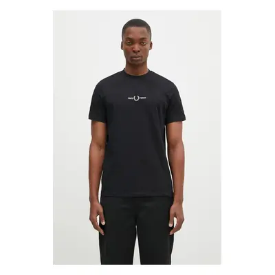 Bavlněné tričko Fred Perry Embroidered T-Shirt černá barva, s aplikací, M4580.102