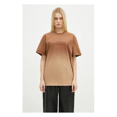 Bavlněné tričko JW Anderson Logo Embroidery Gradient T-Shirt hnědá barva, s aplikací, JT0244.PG1