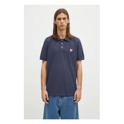 Bavlněné polo tričko Maison Kitsuné Fox Head Patch Regular Polo tmavomodrá barva, s aplikací, LM