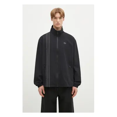 Mikina adidas Originals Fashion Seersucker Firebird Track Top pánská, černá barva, s kapucí, hla