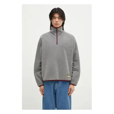 Fleecová mikina Human Made Fleece Half-Zip Shirt šedá barva, s aplikací, HM28CS019