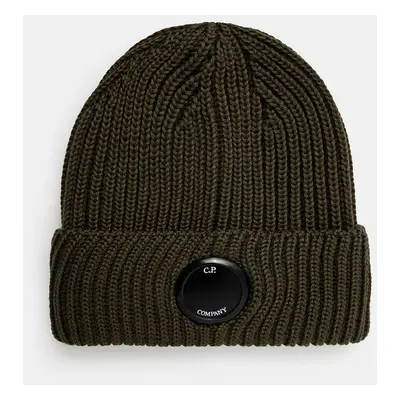 Vlněná čepice C.P. Company Extra Fine Merino Wool Goggle Beanie zelená barva, 17CMAC272A005509A