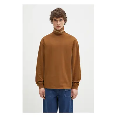 Bavlněné tričko s dlouhým rukávem PLEASURES Satisfaction Turtleneck hnědá barva, P24W026