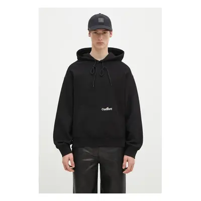 Bavlněná mikina Carhartt WIP Hooded Label Script Sweat pánská, černá barva, s kapucí, s aplikací