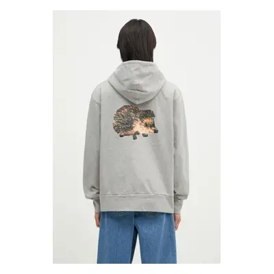 Bavlněná mikina JW Anderson Prickly Back Print Hoodie šedá barva, s kapucí, melanžová, JW0210.PG