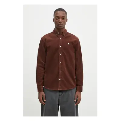 Bavlněná košile Carhartt WIP Longsleeve Madison Cord Shirt hnědá barva, regular, s límečkem butt