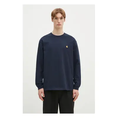 Bavlněné tričko s dlouhým rukávem Carhartt WIP Longsleeve Chase tmavomodrá barva, I026392.2MZXX