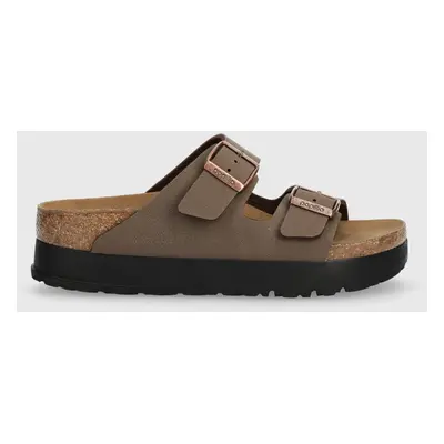 Pantofle Birkenstock Arizona Platform Flex dámské, hnědá barva, na platformě, 1027417