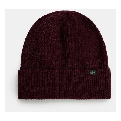 Vlněná čepice Woolrich Knitted Ribbed Beanie vínová barva, CFWOAC0331MRUF0659