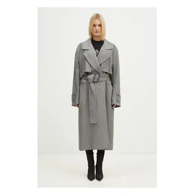 Trench kabát JW Anderson Longline Trench Coat dámský, šedá barva, přechodný, oversize, CO0310.PG