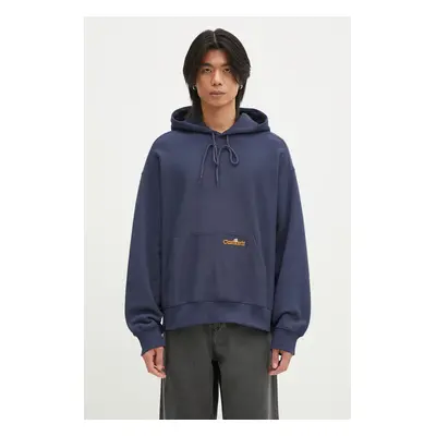 Bavlněná mikina Carhartt WIP Hooded Label Script Sweat pánská, modrá barva, s kapucí, hladká, I0