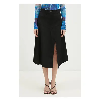 Vlněná sukně JW Anderson Patchwork A-Line Skirt černá barva, midi, áčková, SK0175.PG0011.999