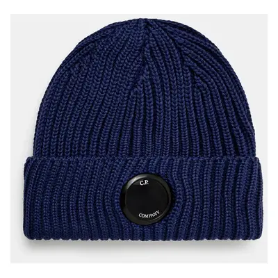 Vlněná čepice C.P. Company Extra Fine Merino Wool Goggle Beanie tmavomodrá barva, 17CMAC272A0055