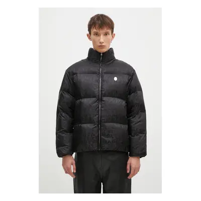 Péřová bunda A Bathing Ape Lux Sport Pattern Jacquard Nylon Down Jacket pánská, černá barva, zim