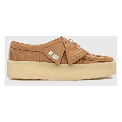 Mokasíny Clarks Wallabee Cup dámské, béžová barva, na plochém podpatku, 26174006