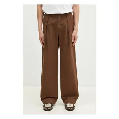 Bavlněné kalhoty Wood Wood Fraser Pleated Chinos hnědá barva, jednoduché, 12435001.5181