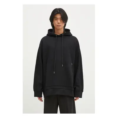 Mikina Helmut Lang Mega Zip Hoodie.Cmbd pánská, černá barva, s kapucí, hladká, O09HM502