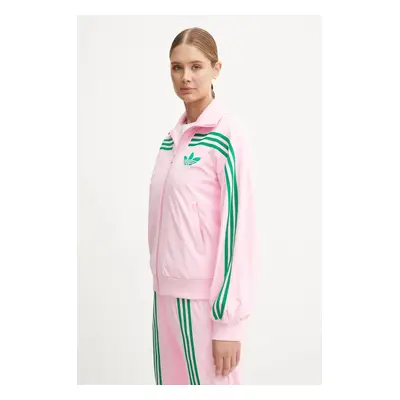 Mikina adidas Originals 70s Velour Tracktop dámská, růžová barva, vzorovaná, JN8284