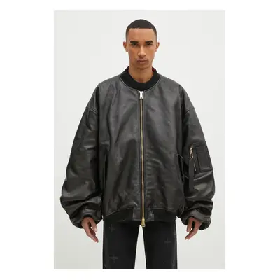 Bunda VETEMENTS Oversized Leather Bomber pánská, černá barva, přechodná, UA66JA200B