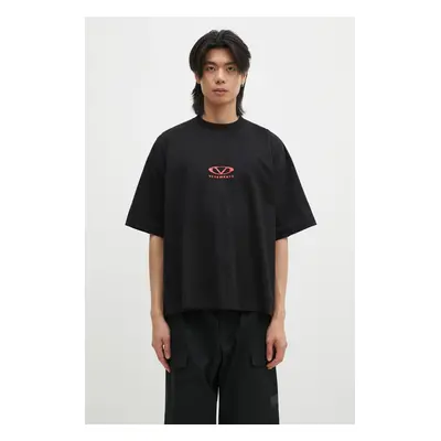 Bavlněné tričko VETEMENTS Oval Logo Cropped Boxy černá barva, s potiskem, UA66TR600BR