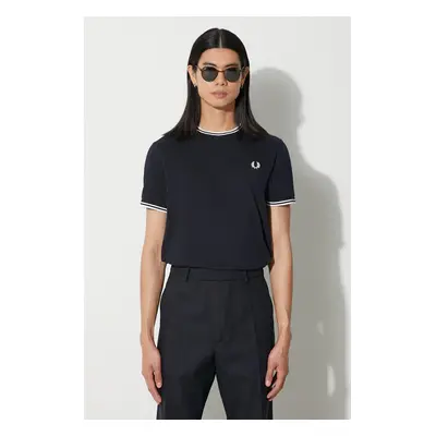 Bavlněné tričko Fred Perry tmavomodrá barva, s aplikací, M1588.795