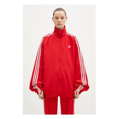 Mikina adidas Originals Oversized Tracktop dámská, červená barva, s aplikací, JD3393