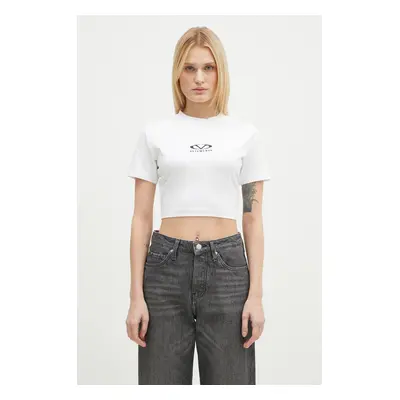 Tričko VETEMENTS Oval Logo Cropped Fitted bílá barva, WA66TR700W