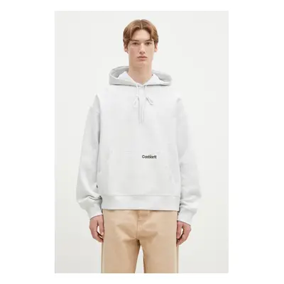 Bavlněná mikina Carhartt WIP Hooded Label Script Sweat pánská, šedá barva, s kapucí, melanžová, 